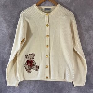 Couche Tot Cardigan Women 160 Cream Ribbed Teddy Bear Gold Button Knit Sweater